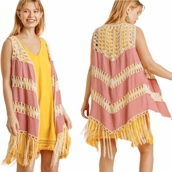 Umgee NWT Boutique Boho Crochet Vest Cardigan - Picture 8 of 14